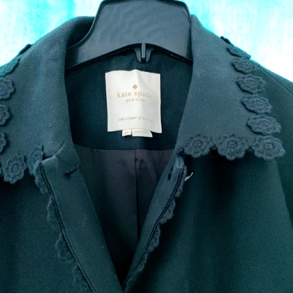 EUC Kate Spade Floral Lace Trim Coat Black